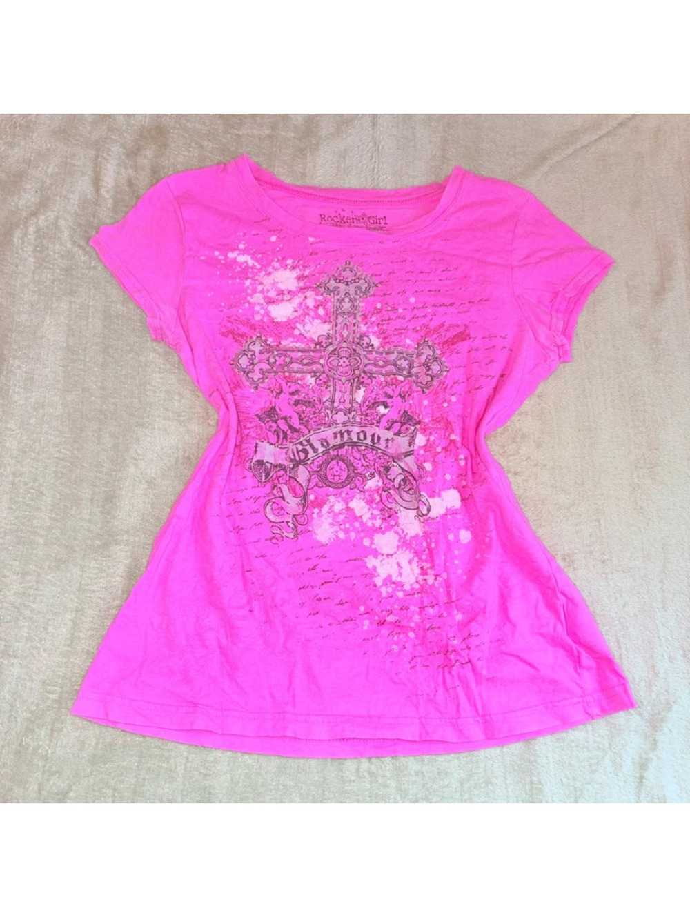 Pink Y2K Grunge Alternative Cross Bedazzled T-Shirt